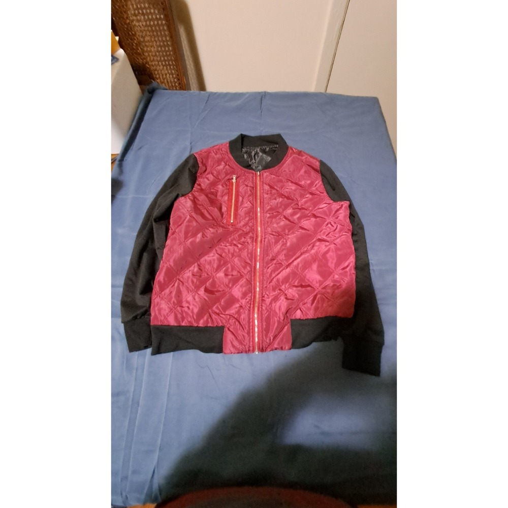 Unknown Quilted Jacket Girls Medium Red Black Bomber Zip Casual School Coat
